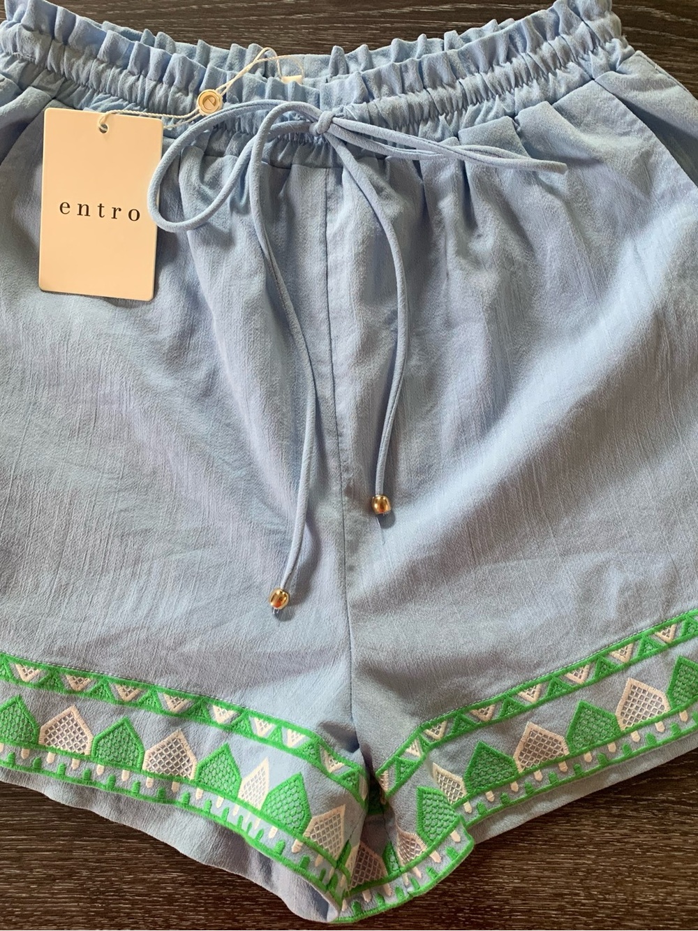 Entro Light Blue Embroidered Waist Tie Women’s Shorts